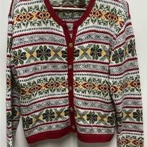 Vintage Liz Claiborne Fair Isle Cardigan Sweater. Size Small
